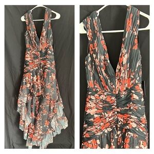 Ieena for Mac Duggal 55027 NWT Ruched Floral Cap-Sleeve High-Low Gown